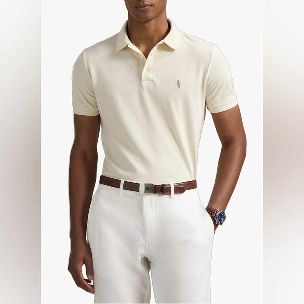 POLO Ralph Lauren Cream Custom Slim Fit Polo Shirt Size XL - Picture 3 of 12